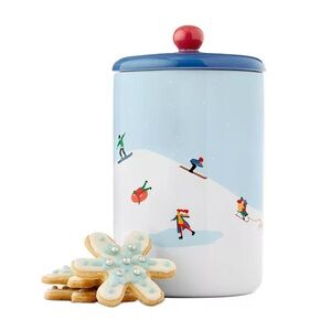 NIB The Cellar Skiing Graphic Stoneware Treat Jar